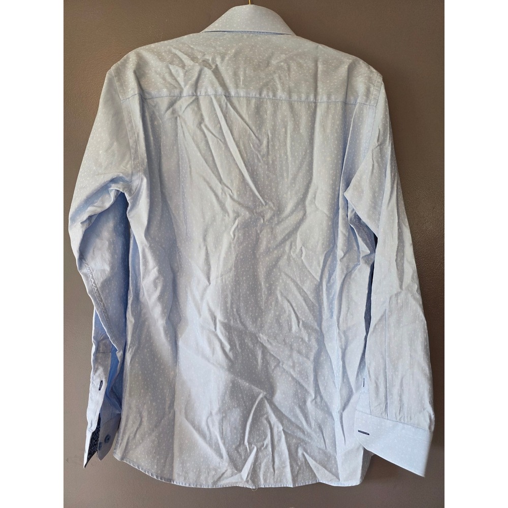 Jared Lang Mens Light Blue Alphabet Jacquard Floral Trim Button Down Shirt Small - Picture 6 of 6